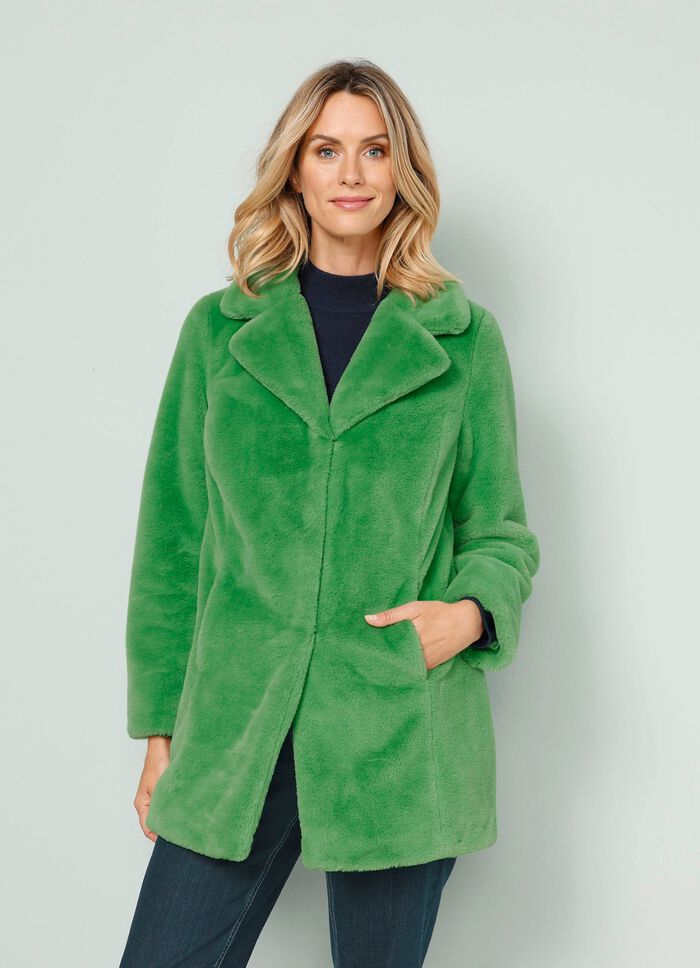 Fuskp&auml;lsjacka med lapelkrage GR&Ouml;NT