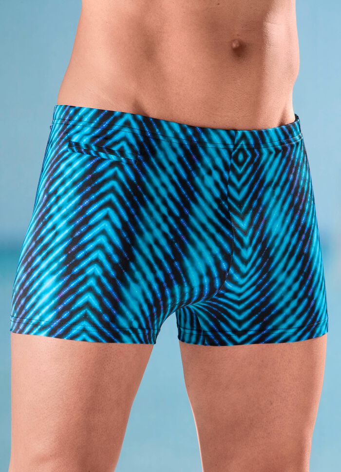 H&ouml;gre boxformade badbyxor med blixtl&aring;sf&ouml;rsedd ficka 