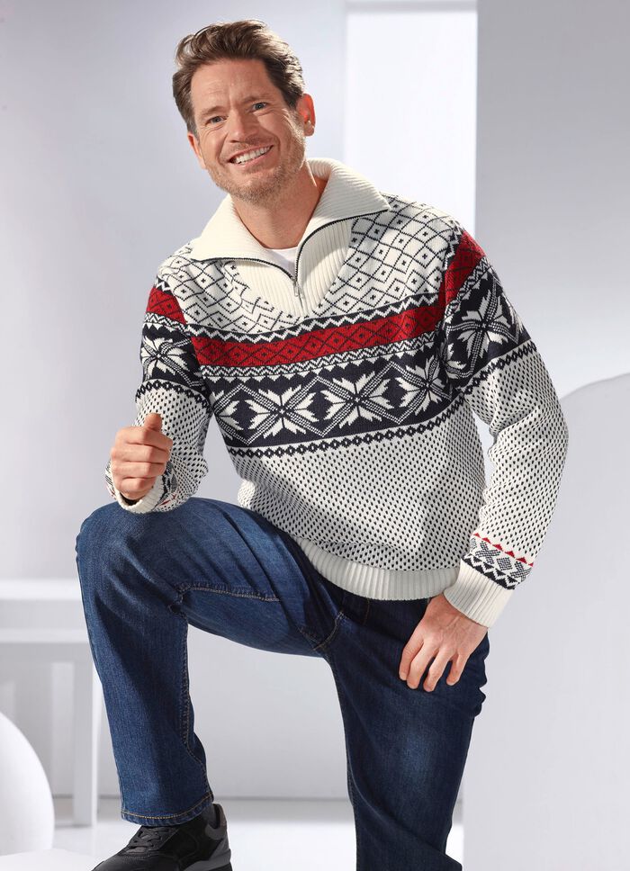 Troyer med norskt m&ouml;nster VOLLVIT-MARINBL&Aring;-R&Ouml;D