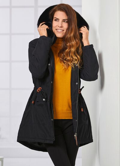 Parka med plyschfoder i huvan 