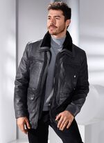 L&auml;derjacka med avtagbar krage i fuskp&auml;ls 