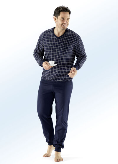 Schiesser-pyjamas med V-ringning och muddar, , large