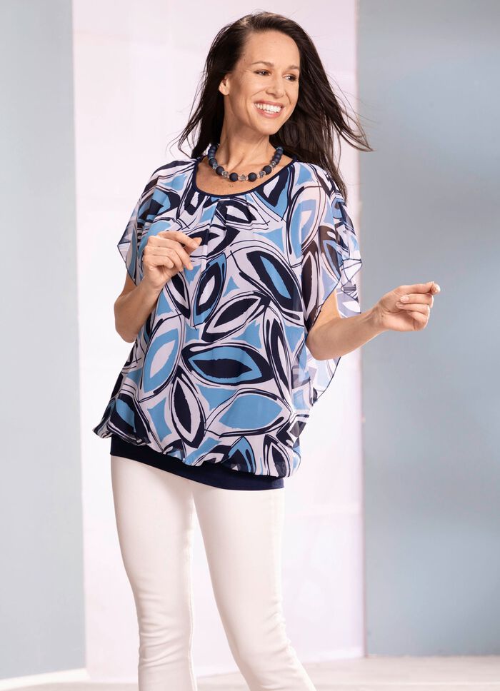 Poncho-tunika med fint tryck 