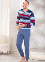 Tv&aring;pack pyjamas med V-ringning och lappad br&ouml;stficka i randig design 