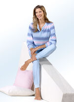 Pyjamas i frottéstretch med garnfärgad randig design, 