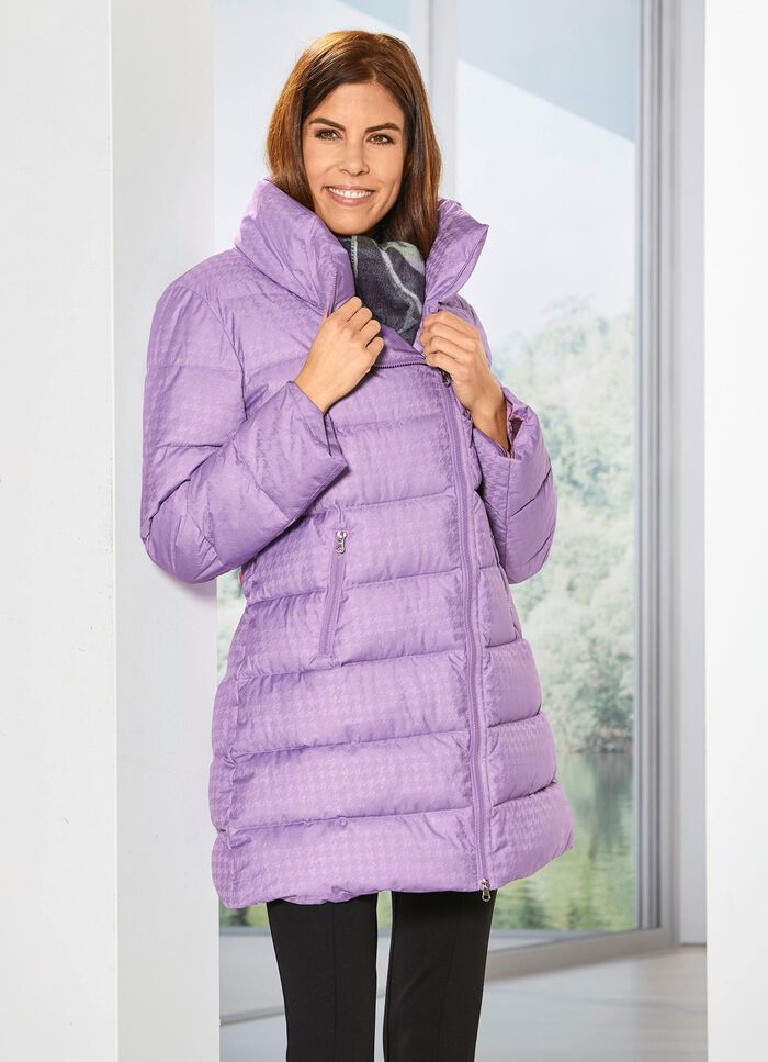 L&aring;ng jacka med en subtilt gl&auml;nsande houndstooth-design 