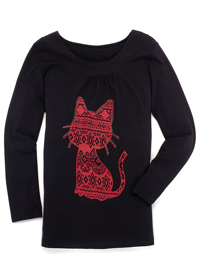 Skjorta med kattmotiv i 2 färger SVART