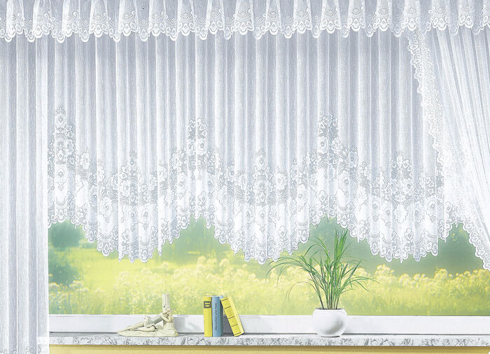 Blomsterfönstergardin, jämnt böjd, med veckat band, 