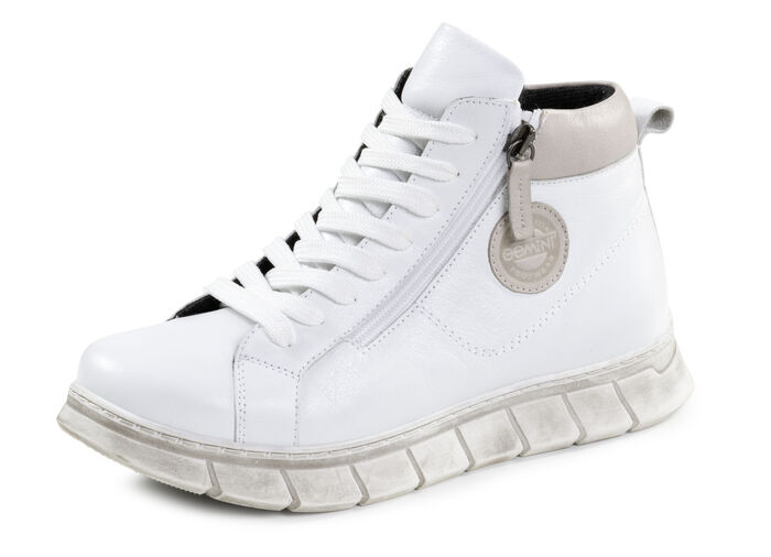 Tvillingskosko med snörning av mjukt nappaläder VIT-TAUPE