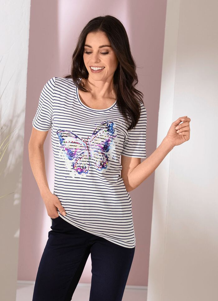 skjorta med dekorativt fj&auml;rilstryck 