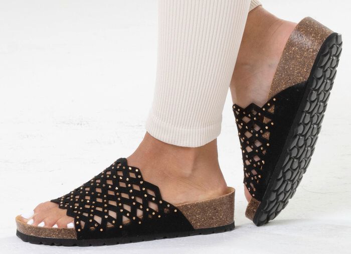 ELENA EDEN, l&auml;tta damslip-ins, vidd G, med l&auml;derfotb&auml;dd SCHWARZ