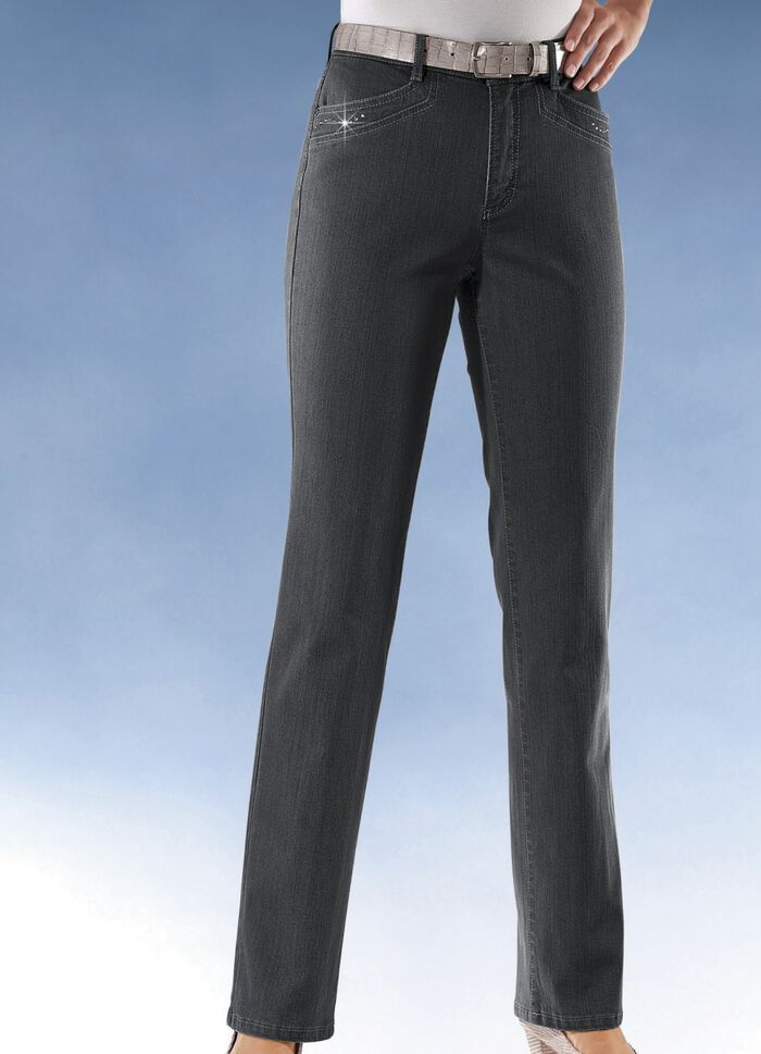 Bekv&auml;ma jeans dekorerade med strassstenar  