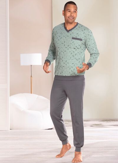 Tv&aring;pack pyjamas med V-ringning och muddar i kanterna 