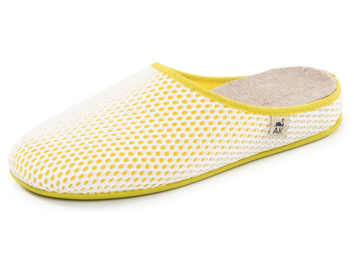 Bekv&auml;ma damtofflor, bredd H, med uttagbar fotb&auml;dd GELB