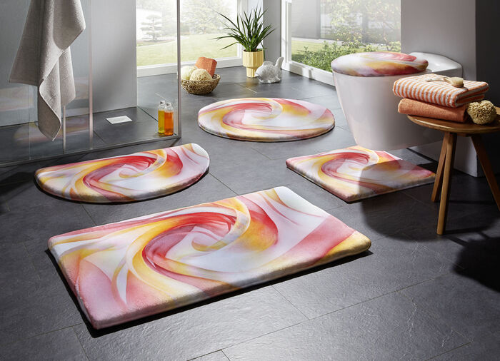 Fantastiskt mjuka badmattor med tryck RÖD-GUL