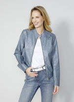 Kavaj i konstläder med tonala blommorbroderier 