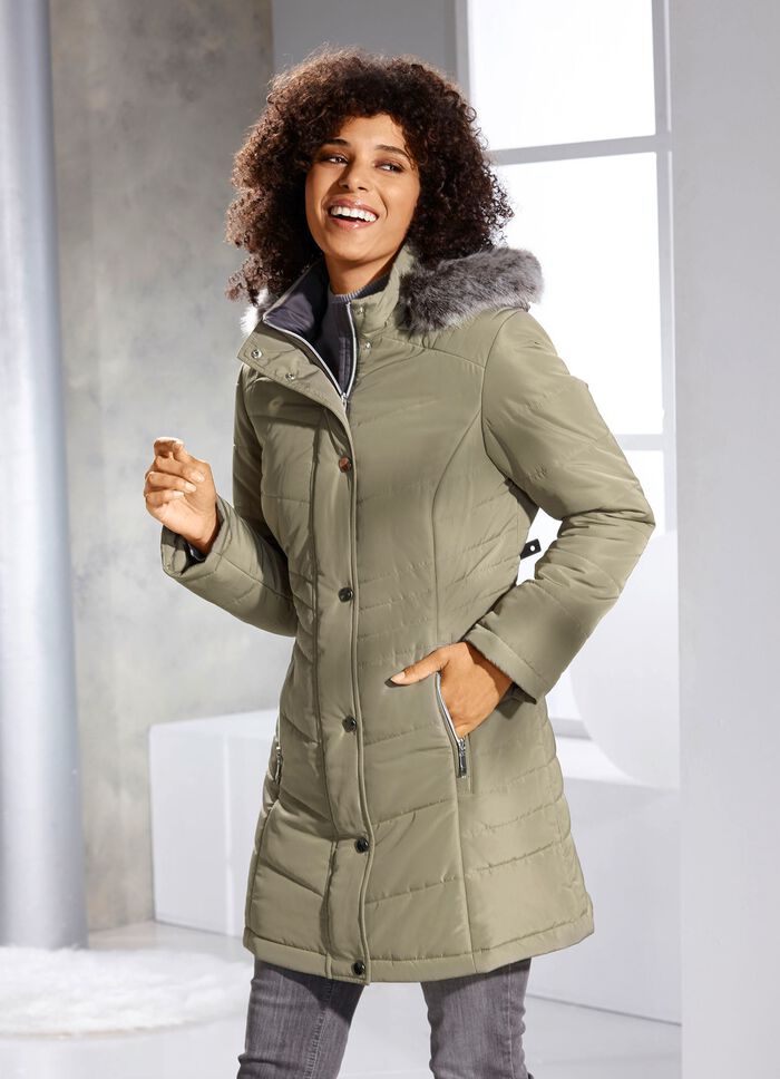 L&aring;ng jacka med avtagbar fuskp&auml;lskant LJUSGR&Ouml;N