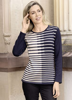 Finstickad tröja MARINE-BEIGE