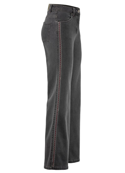 Jeans med dekorativa sömmar i etnisk stil, , large