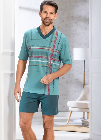 Shorty med V-ringning och tryckmotiv 