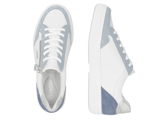 Remonte sneakers gjorda av nappa och mocka med metallic kant BL&Aring;TT-VITT-SILVER