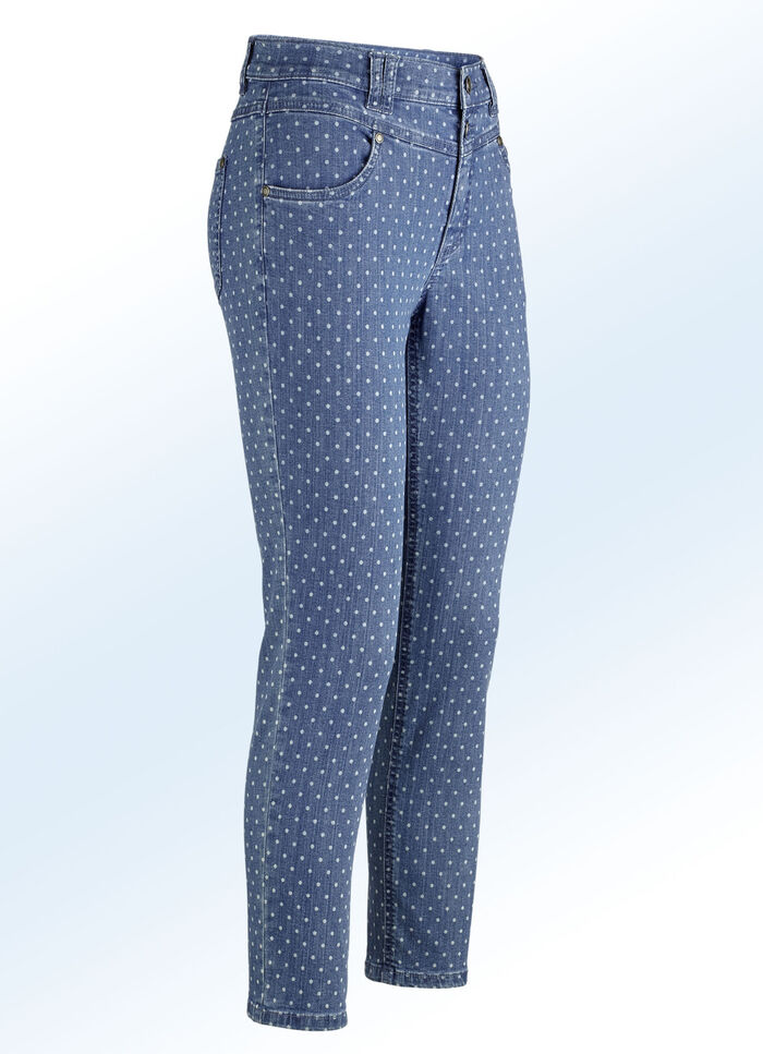Jeans med trendig prickdesign JEANS BLÅ
