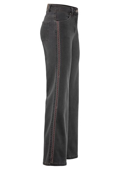 Jeans med dekorativa s&ouml;mmar i etnisk stil 