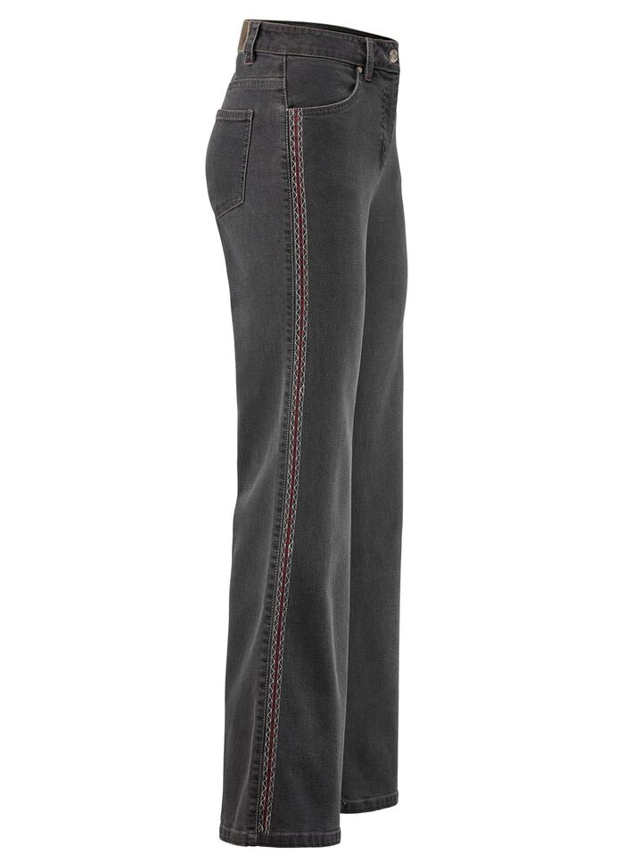 Jeans med dekorativa s&ouml;mmar i etnostil 