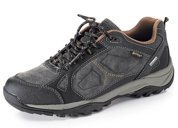 Andningsbara herrskor med sn&ouml;rning och uttagbar fotb&auml;dd GR&Aring;-SVART-KOGNAC