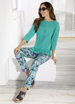 Ankell&aring;nga byxor med ett briljant f&auml;rgat tryck GR&Ouml;N-BLEU-BEIGE