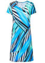 Laurina kl&auml;nning med bl&auml;ckstr&aring;letryck design och korta &auml;rmar 