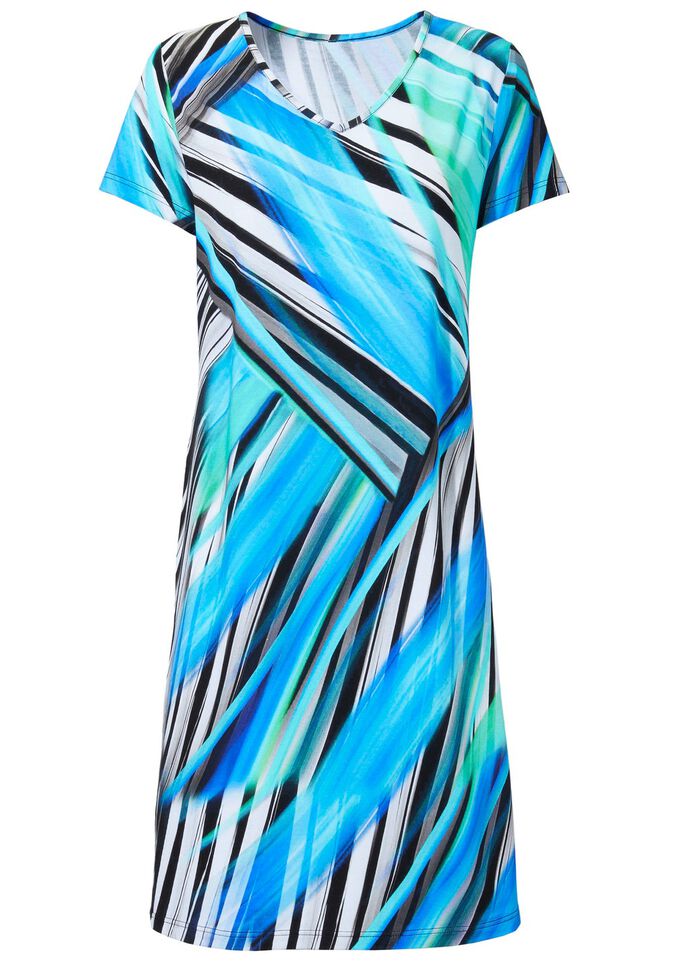 Laurina kl&auml;nning med bl&auml;ckstr&aring;letryck design och korta &auml;rmar 