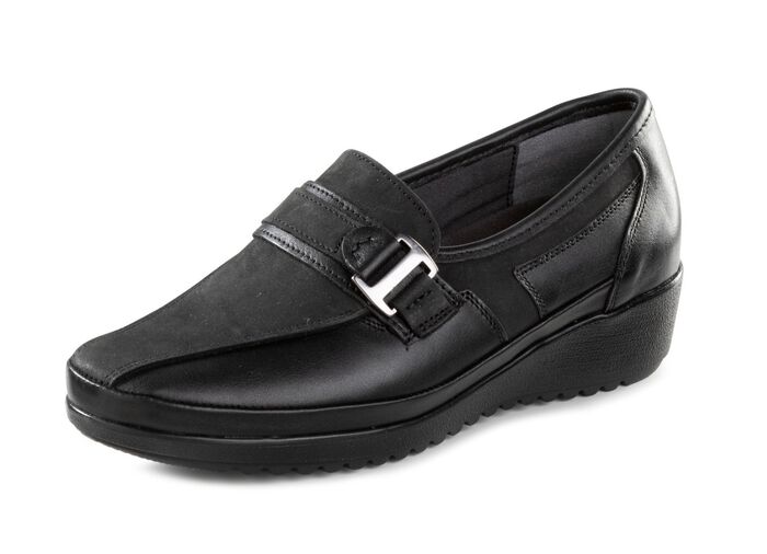 ELENA EDEN tofflor av nappal&auml;der och pr&auml;glat lack SVART