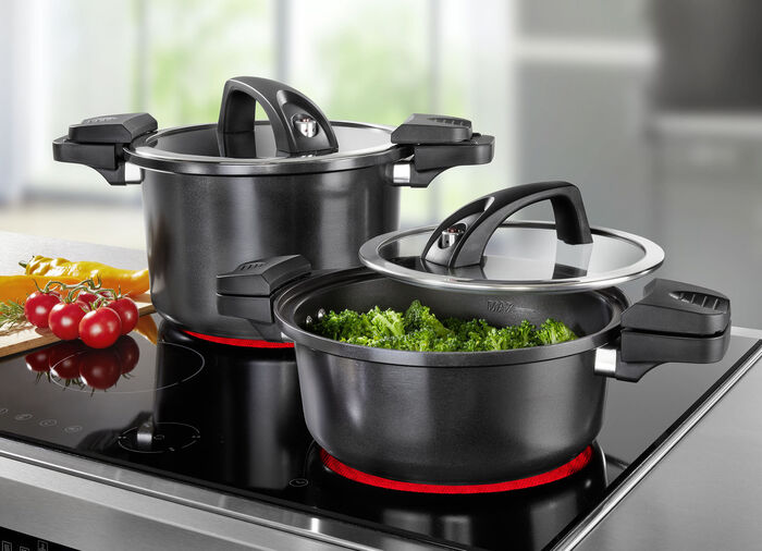 Energisparande gryta med lock till lågtryckskokare SVART