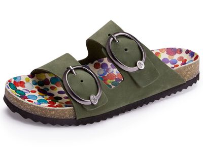 Andrea Conti-pantoletter med innersula i l&auml;der med f&auml;rgglada tryck 