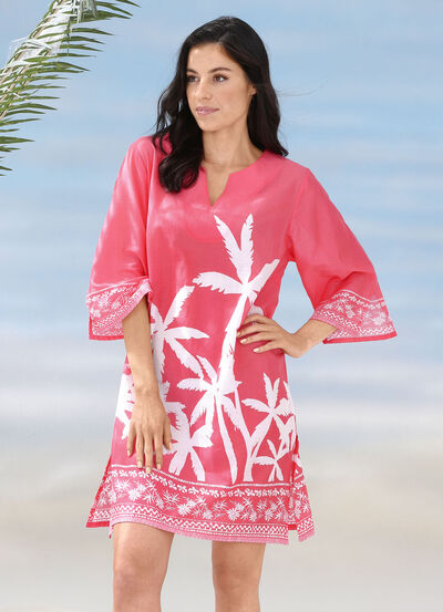 Tunika med palmtryck, ren bomull, , large