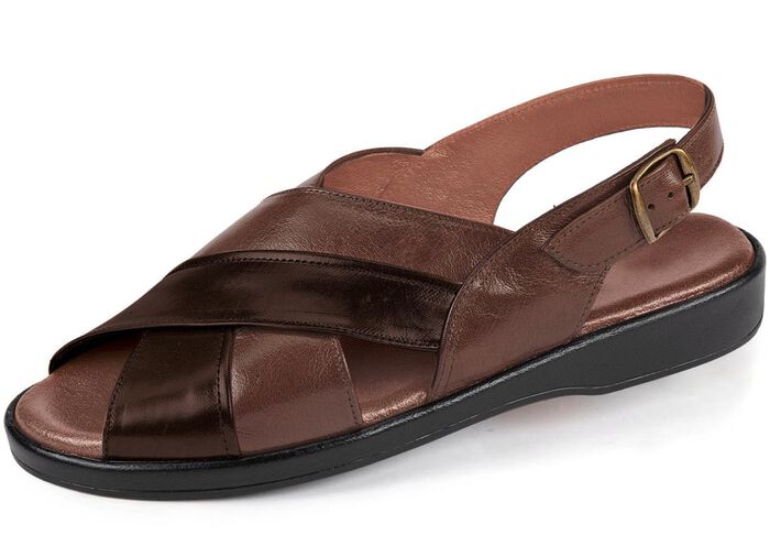 Sandal med anatomiskt formad l&auml;derfotb&auml;dd KASTANJ MARONE