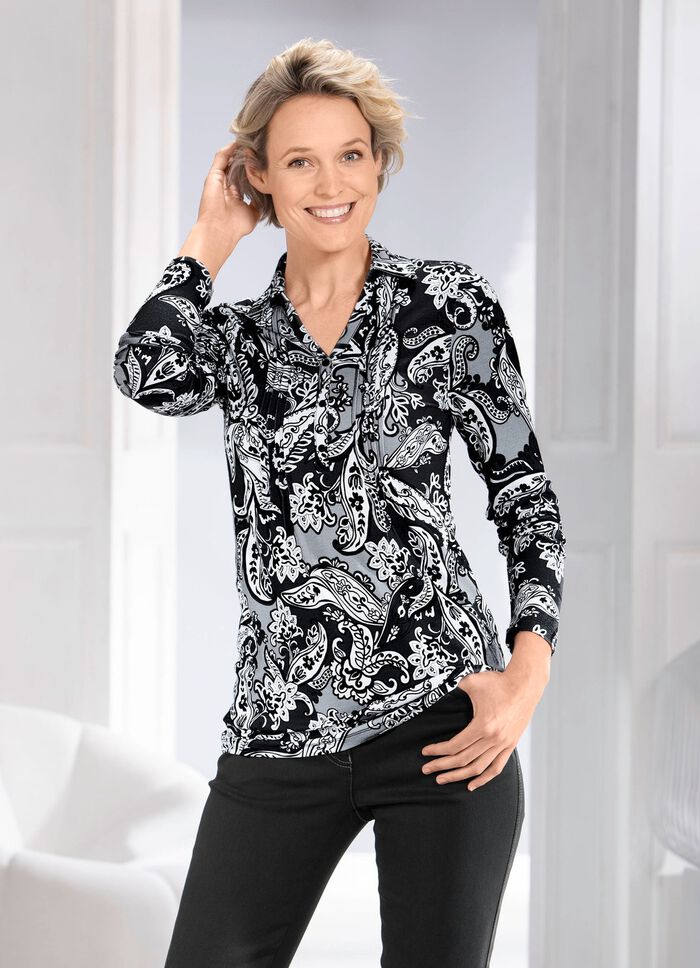 Polotr&ouml;ja med piping i 2 f&auml;rger GR&Aring;-VIT