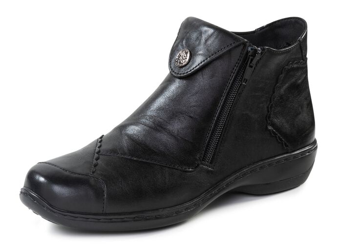 ELENA EDEN bootie med en subtil skrynklig struktur och metallsmycken SVART