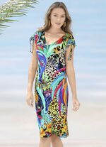 Laurina-klänning med livfullt tryck och rynkbara ärmar 