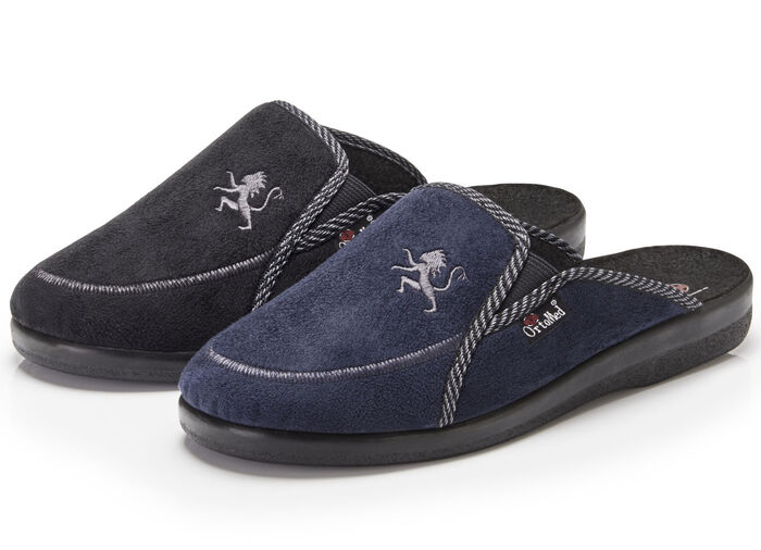 Tvåpack, klassiska herrtofflor, bredd H, med resårband BLÅ+SVART