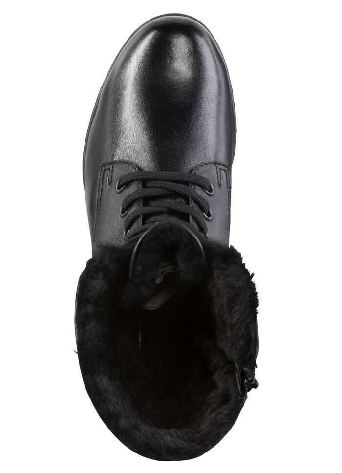 ELENA EDEN st&ouml;vletter med sn&ouml;rning och uppvikbar lammskinnskrage SVART