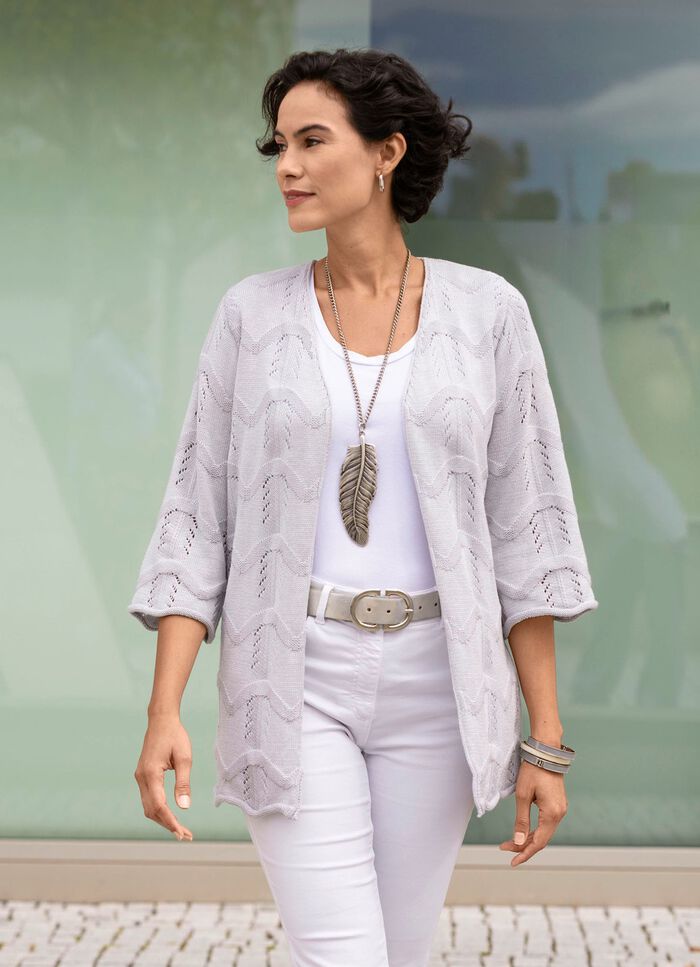 Kofta med blandade m&ouml;nster i v&aring;gdesign HELLGRAU