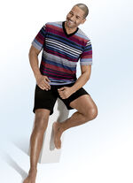 Shorty med V-ringning, bröstficka och randig design BÄR-BLÅ-SVART