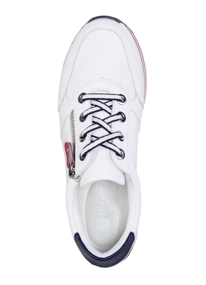 Remonte sneakers gjorda av belagt läder med textilkanter VIT-MARINBLÅ-RÖD