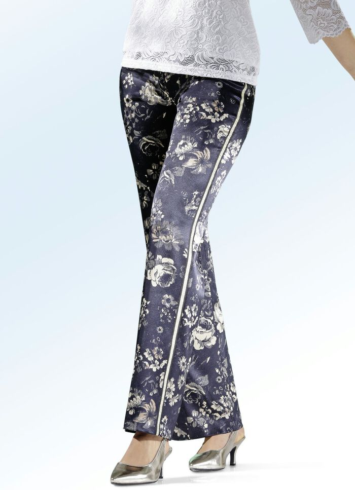 Byxor med guldf&auml;rgat dekorband p&aring; sidan SVART-BEIGE