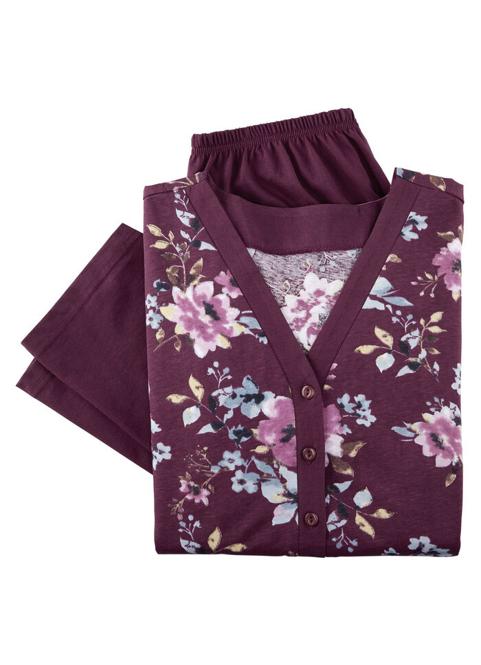 Pyjamas med panel- och knappslå och långa ärmar, 