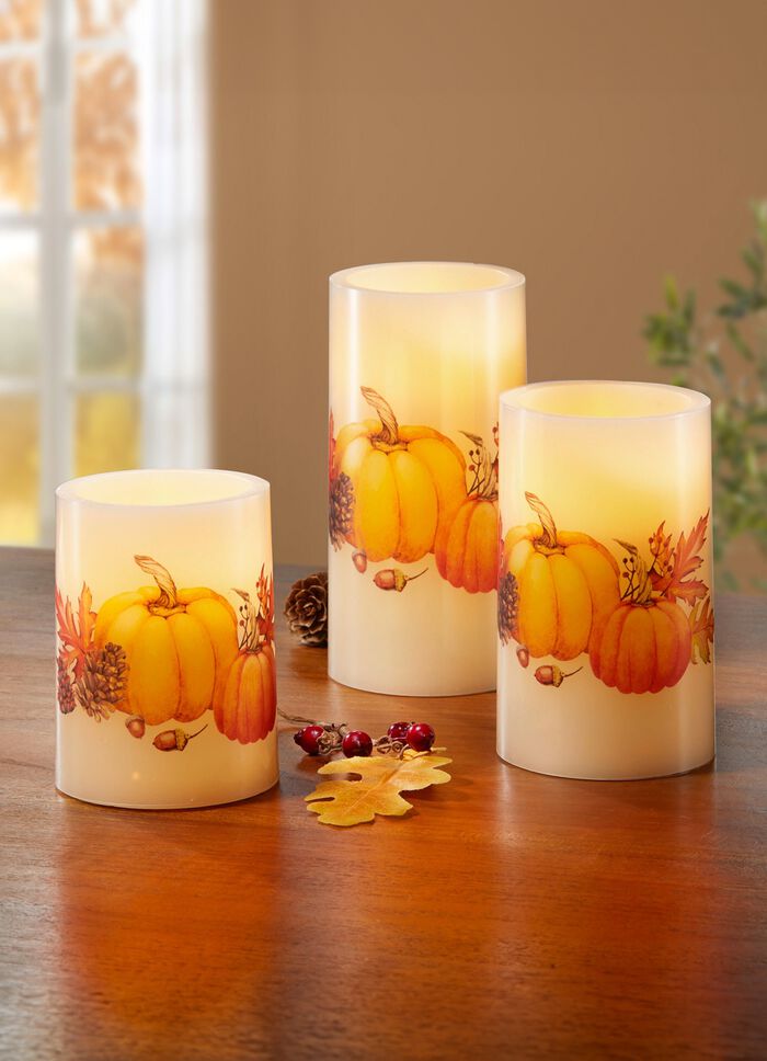 LED-ljus i &auml;kta vax, set om 3, med fl&auml;mtande effekt 