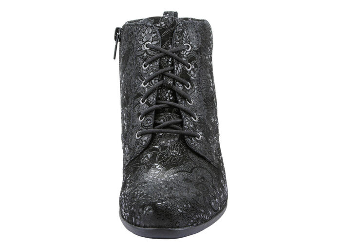 Waldläufer - ankelkänga med snörning och blommig prägling SVART