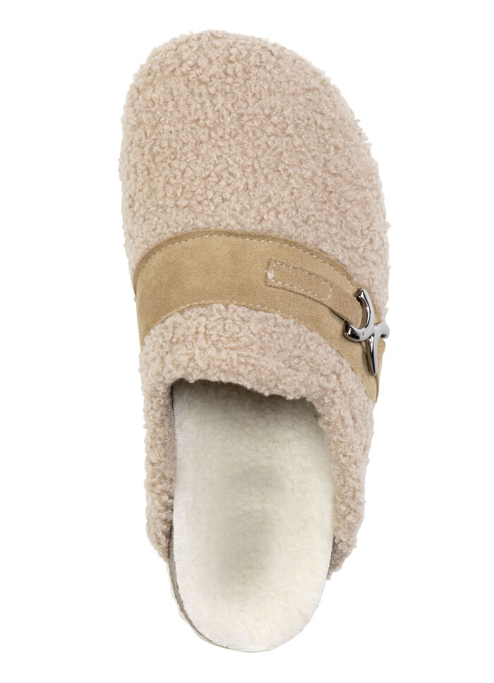 Laurina tofflor i mjuk plysch med velourkant SANDBEIGE